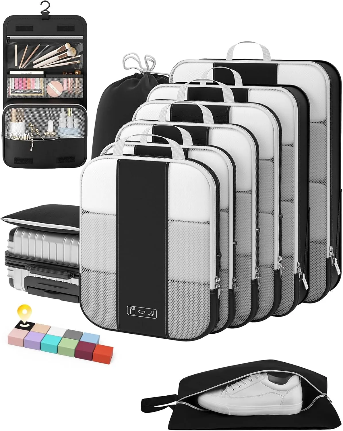 10 Set Compression Packing Cubes for Travel Essentials,Compressible Expandable Packing Cubes for Suitcase,OlarHike Luggage Organizer Bags for Travel,Handy Helper for Organizing Clothes(Black)