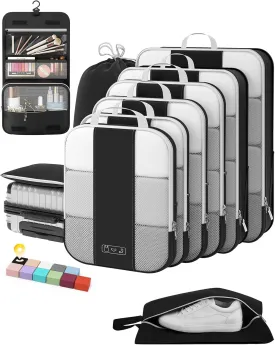 10 Set Compression Packing Cubes for Travel Essentials,Compressible Expandable Packing Cubes for Suitcase,OlarHike Luggage Organizer Bags for Travel,Handy Helper for Organizing Clothes(Black)