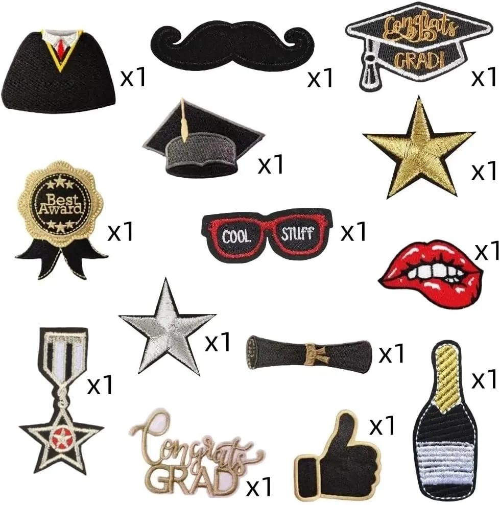 14 Pcs Graduation Patches Iron on Patches Varsity Patches Embroidered Cloth Patches Class of 2024 Iron on Patches DIY Crafts Decorative Gifts for Teacher Students Clothing Jacket Jeans Backpack Hat