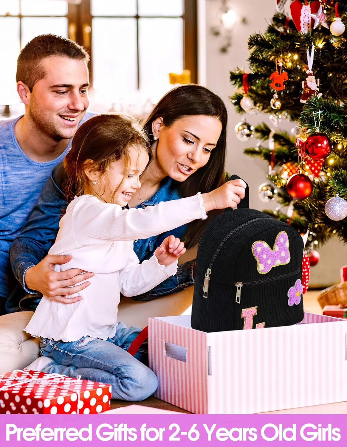 2 3 4 5 6 Year Old Girl Gifts Chenille Initial Mouse Bow Mini Backpack, Corduroy Toddler Backpacks Christmas Birthday Gifts for Girls 2-4 5-6, Black Mini Diaper Bag Must Haves for Park Travel Letter L