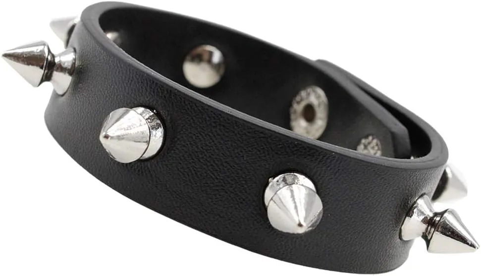 2 Pack Leather Bracelet Punk Spike Rivet Cuff Metal Studded Black Wristband