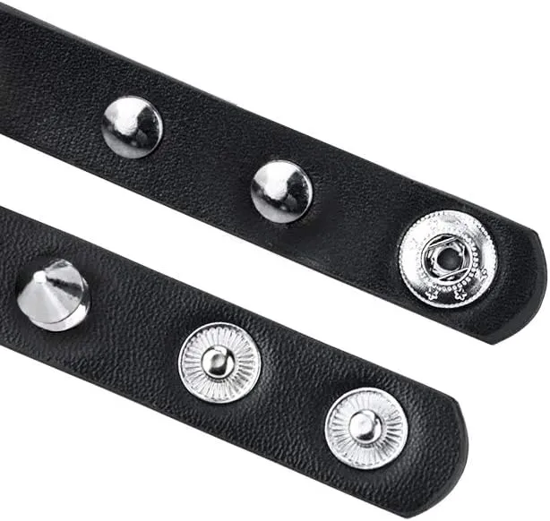 2 Pack Leather Bracelet Punk Spike Rivet Cuff Metal Studded Black Wristband