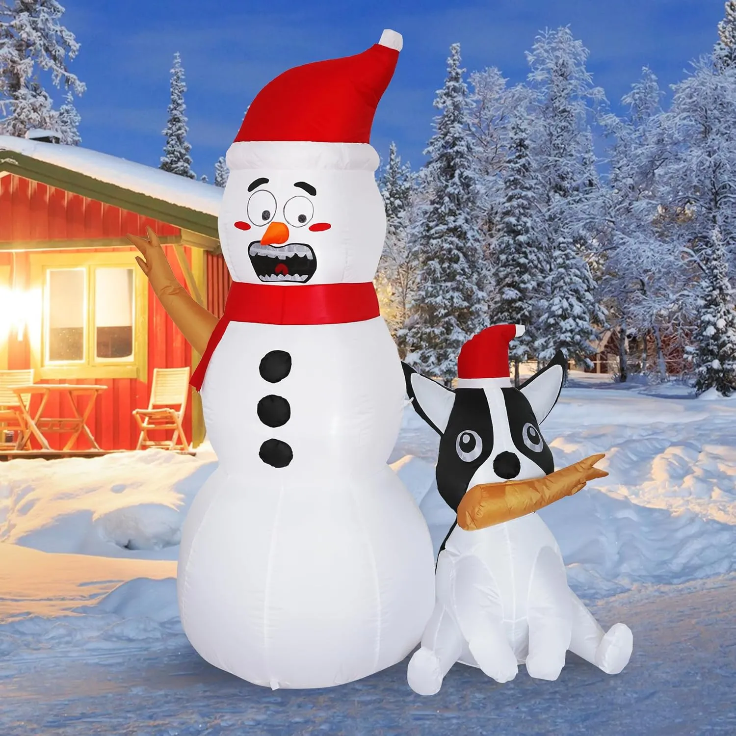 6FT H Christmas Inflatable Snowman and Dog with Build-in LED Lights, Blow up Christmas Inflatable Outdoor Indoor Decorations Large Party Yard Decoration