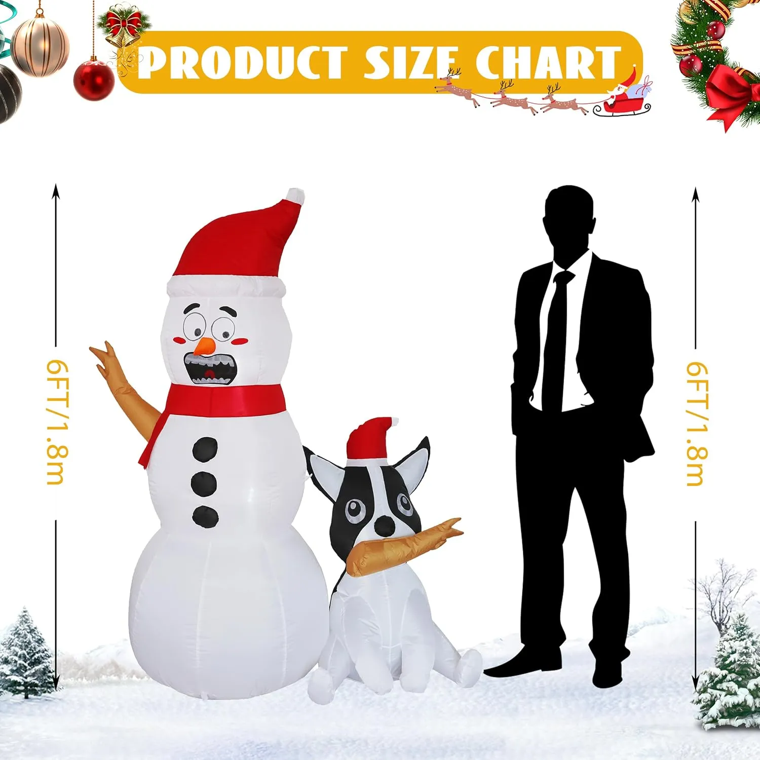 6FT H Christmas Inflatable Snowman and Dog with Build-in LED Lights, Blow up Christmas Inflatable Outdoor Indoor Decorations Large Party Yard Decoration