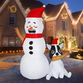 6FT H Christmas Inflatable Snowman and Dog with Build-in LED Lights, Blow up Christmas Inflatable Outdoor Indoor Decorations Large Party Yard Decoration
