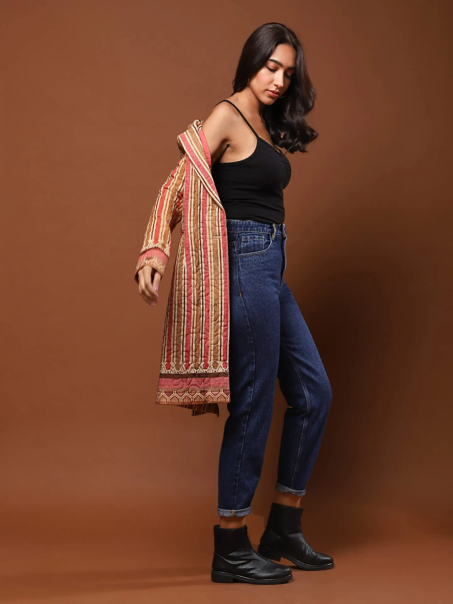 Aarke Ritu Kumar Brown Striped Trench Coat