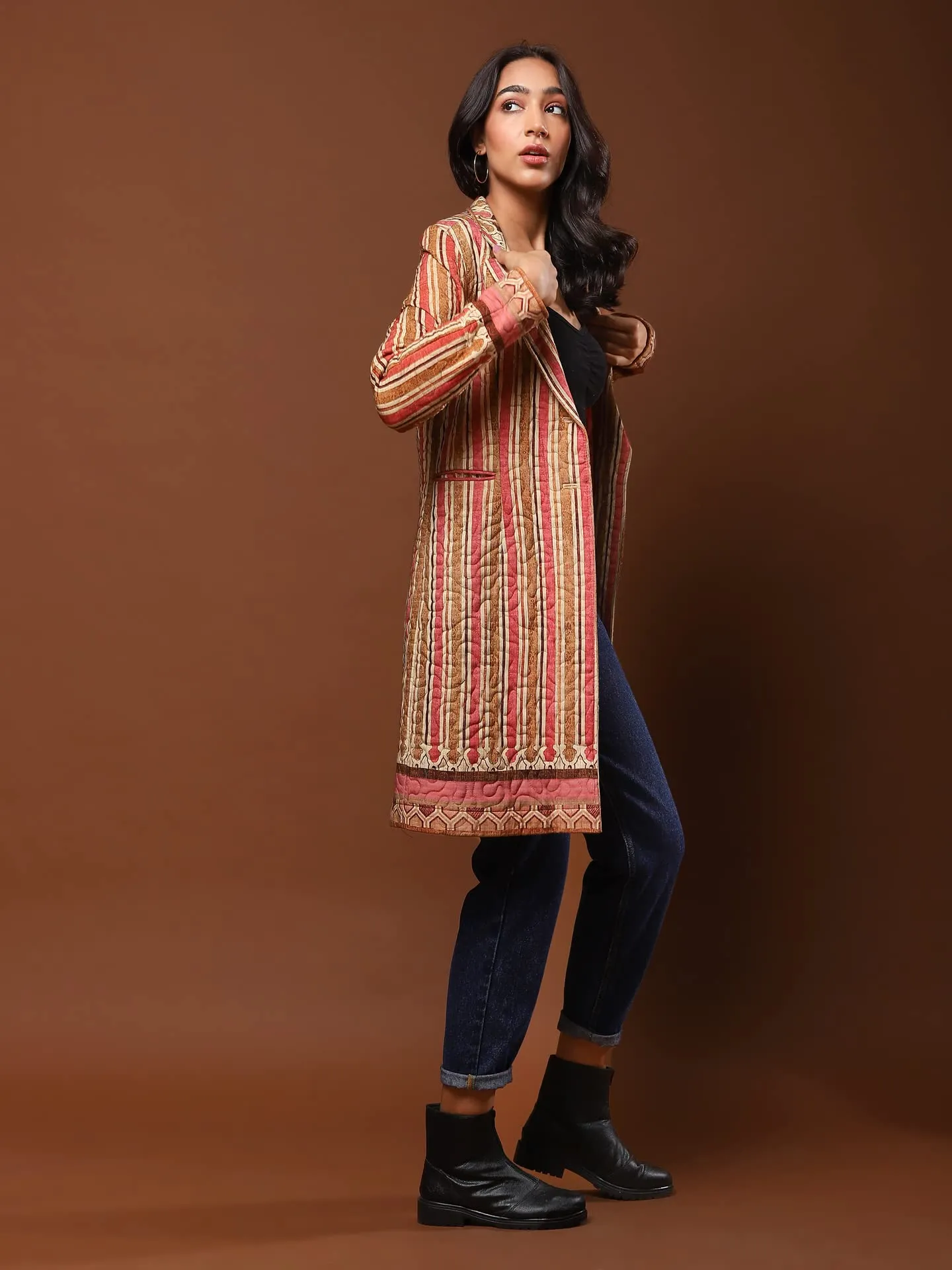 Aarke Ritu Kumar Brown Striped Trench Coat