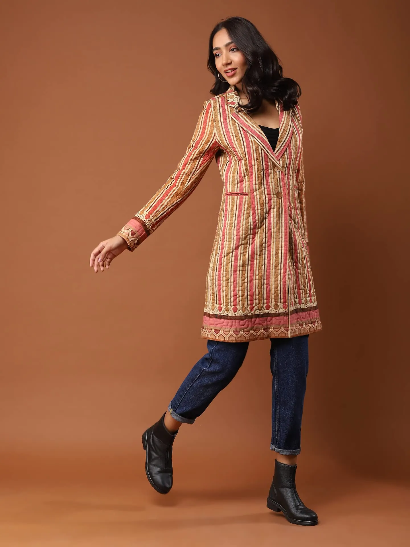 Aarke Ritu Kumar Brown Striped Trench Coat