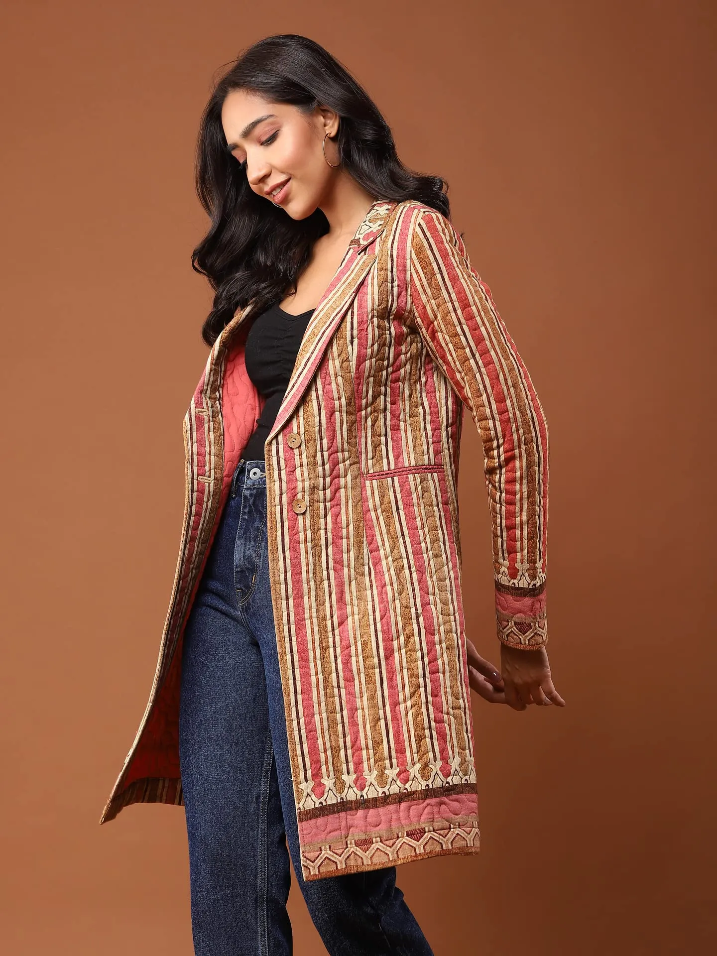 Aarke Ritu Kumar Brown Striped Trench Coat