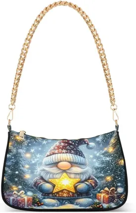 ALAZA Gnome Star Merry Christmas Night Chian Shoulder Bag Handbags Tote Mini Clutch Purse Hobo Bag with Zipper Closure for Women