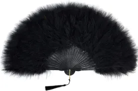 BABEYOND Marabou Feather Fan 20s Vintage Folding Fan Flapper Hand Fan for Costume Dancing Show Tea Party Wedding Decoration (Black-Black Rib)