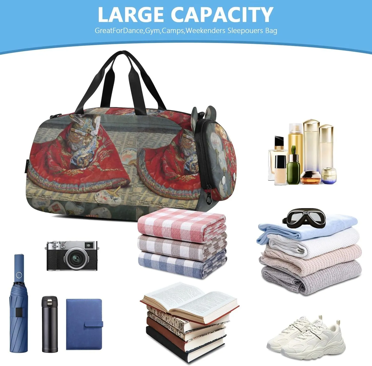 Carry on Duffel Bag for Boys Overnight Weekender Duffel Claude Monet Madame En Costume Japonais Duffle Bags for Traveling Tote Sports Dance Bag