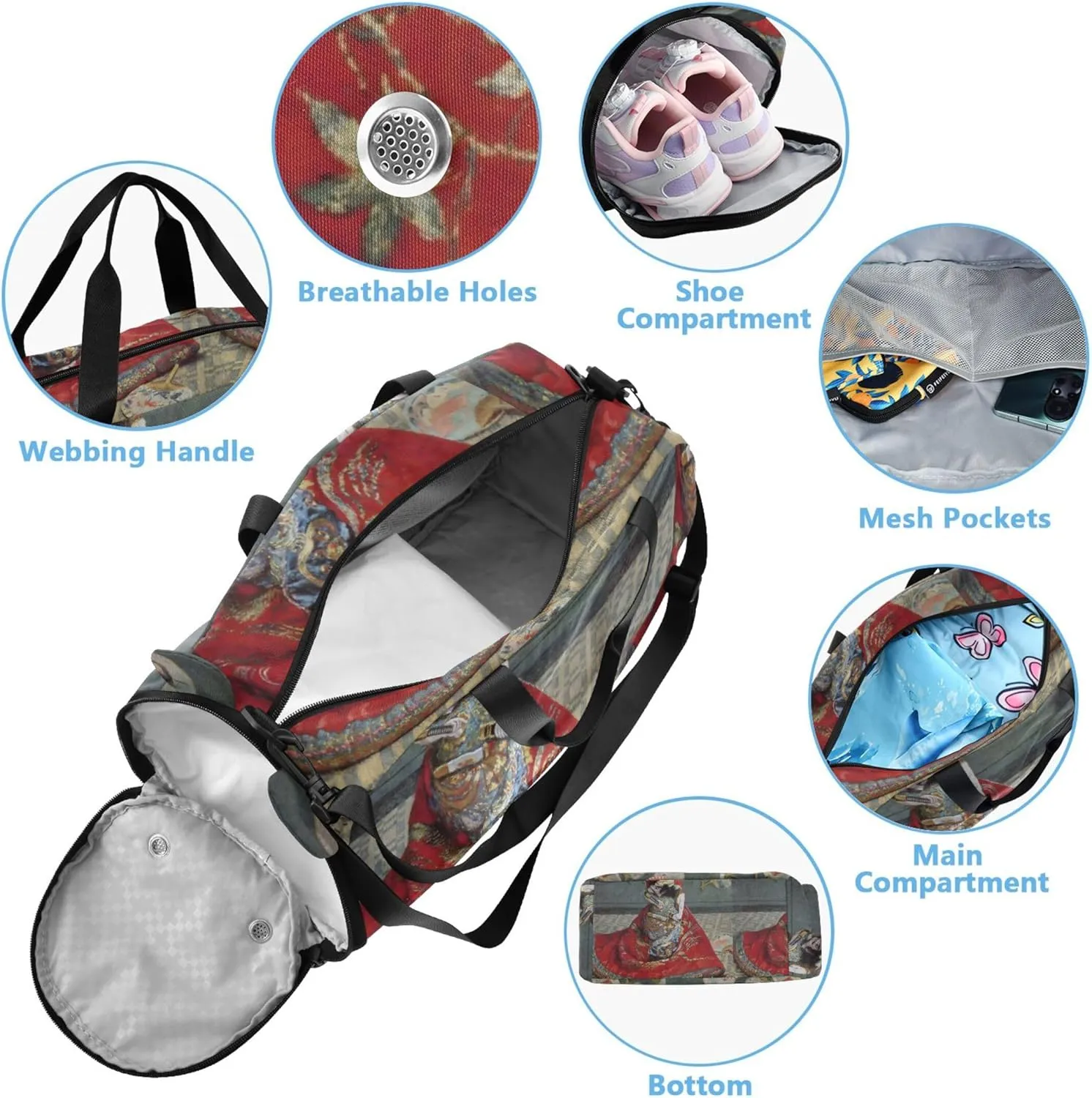 Carry on Duffel Bag for Boys Overnight Weekender Duffel Claude Monet Madame En Costume Japonais Duffle Bags for Traveling Tote Sports Dance Bag