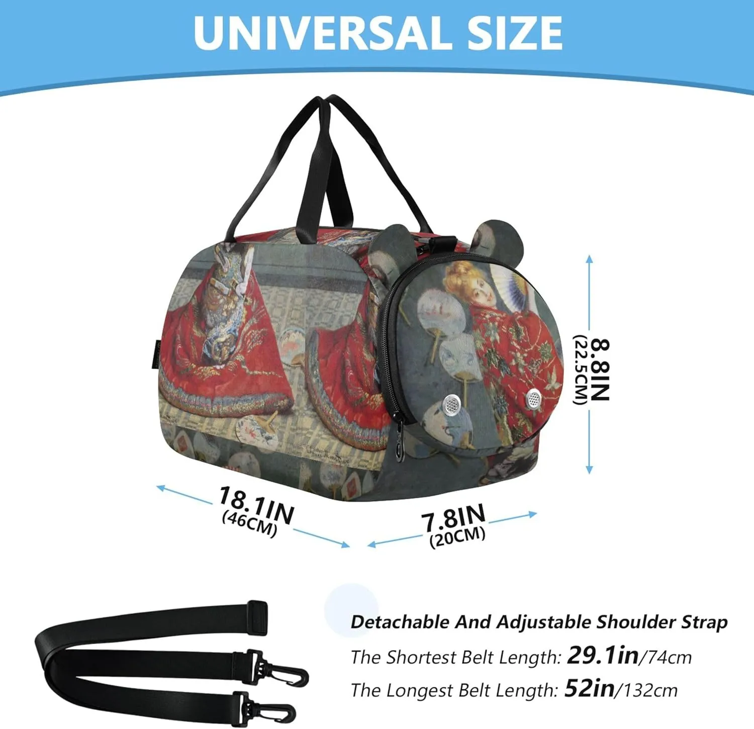 Carry on Duffel Bag for Boys Overnight Weekender Duffel Claude Monet Madame En Costume Japonais Duffle Bags for Traveling Tote Sports Dance Bag