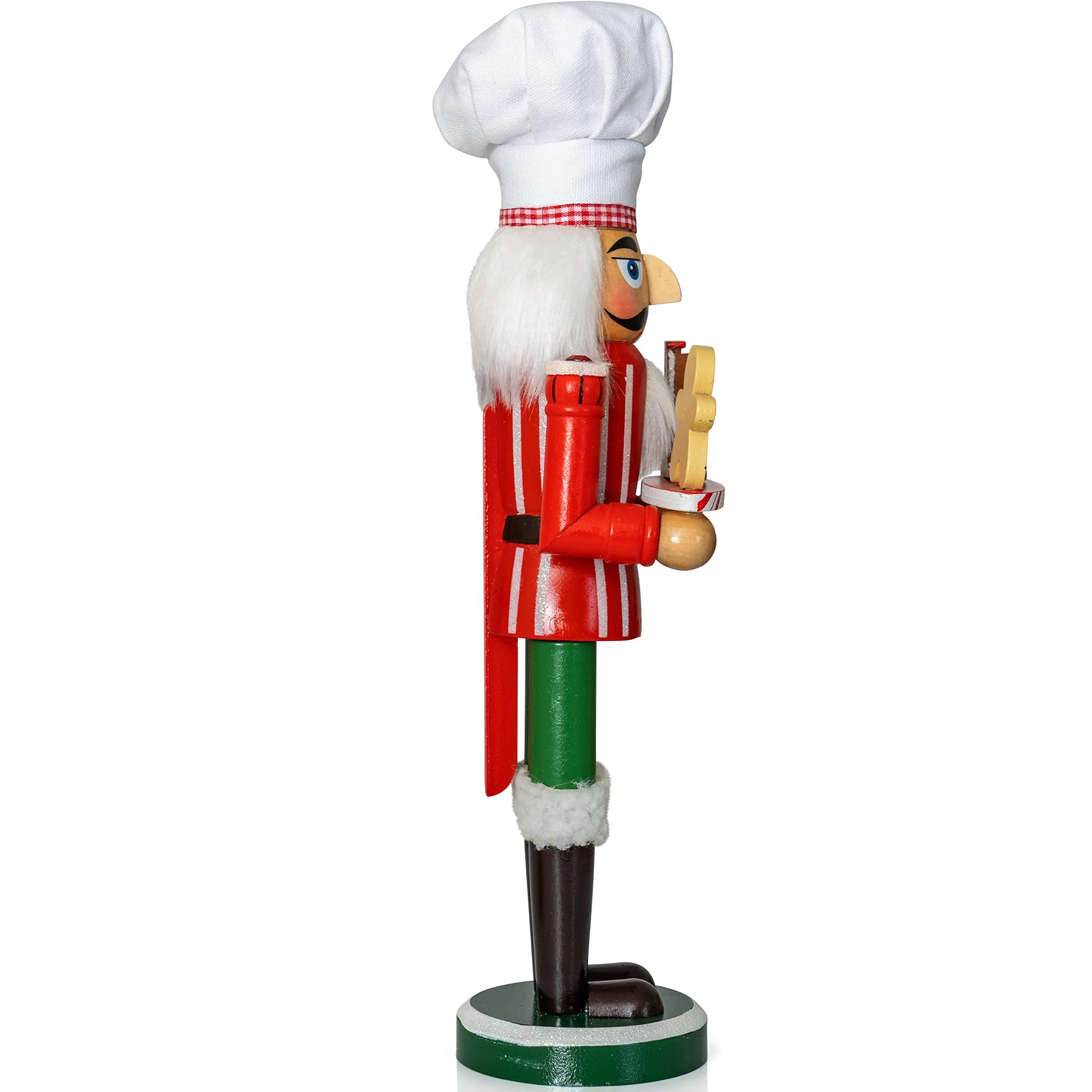 Christmas Chef Nutcracker Figure - Wooden Chef Hat Nutcracker with Gingerbread Man and House Holiday Decoration