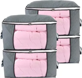 combocube Comforter Storage Bag, Jumbo Zippered Bag with Large Clear Window and Carry Handles, Space Saver Organizers for Closet, Blanket, Pillow, Quilt, Bedding, Clothes (4Pcs Grey Large)