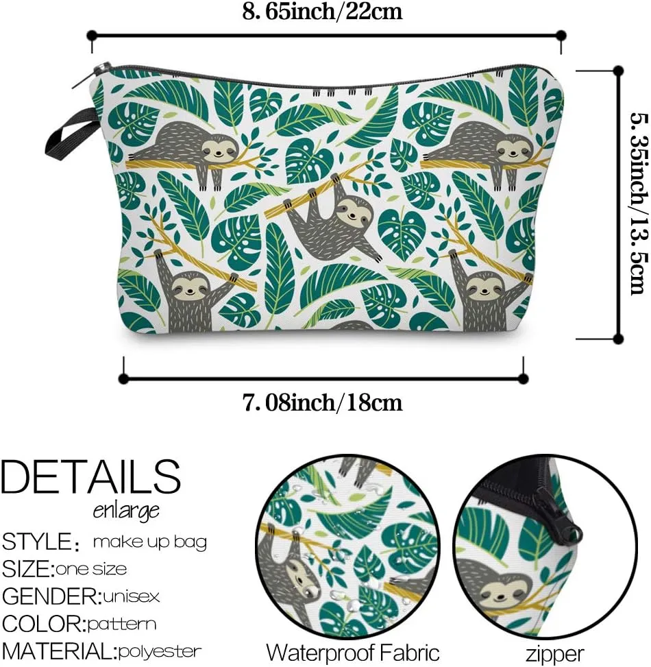 Deanfun Makeup Case Small, Cosmetic Zipper Bag Waterproof for Purse Mini, Women Cute Traveling Accessories Pouch for Ladies Thanksgiving Christmas Gifts(Sloth D2-51476)