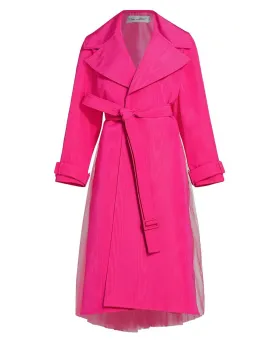 Fuchsia Moire Faille Tulle Trench Coat