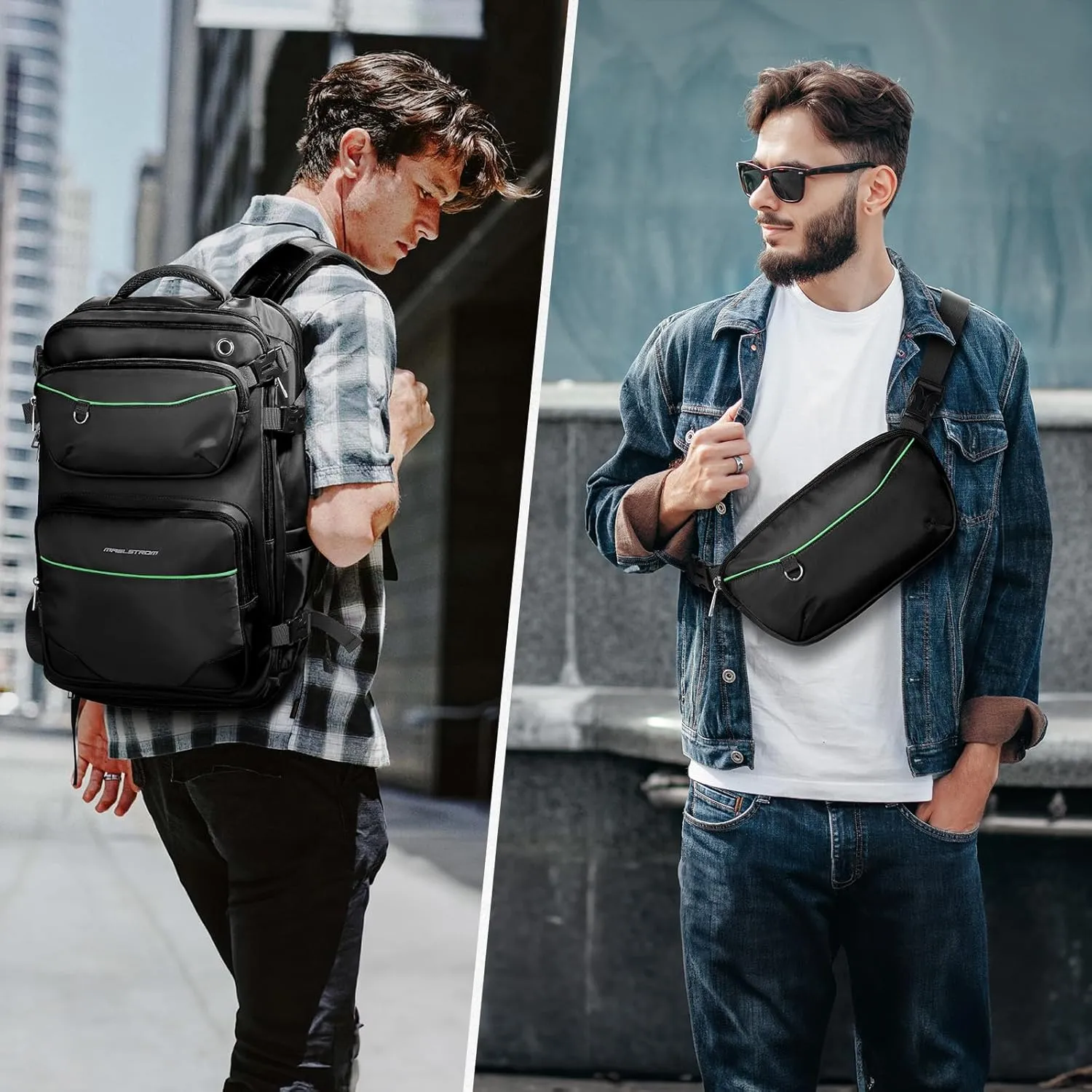 Maelstrom Travel Backpack for Men Women, 35L Carry on Backpack for Traveling on Airplane,with Belt Bag&Shoe Compartment,Waterproof Laptop Backpack fit 17Laptop-Classic Black, Large
