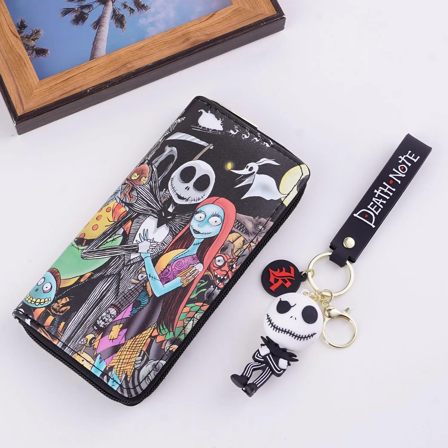 Nightmare Before Christmas PU Leather Zipper Wallet with Keychain Jack Sally Long Coin Purse Holder for Women Girls (WA-Jack A 2403)