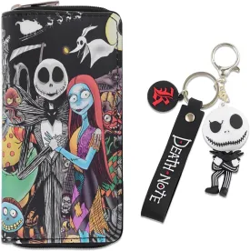 Nightmare Before Christmas PU Leather Zipper Wallet with Keychain Jack Sally Long Coin Purse Holder for Women Girls (WA-Jack A 2403)