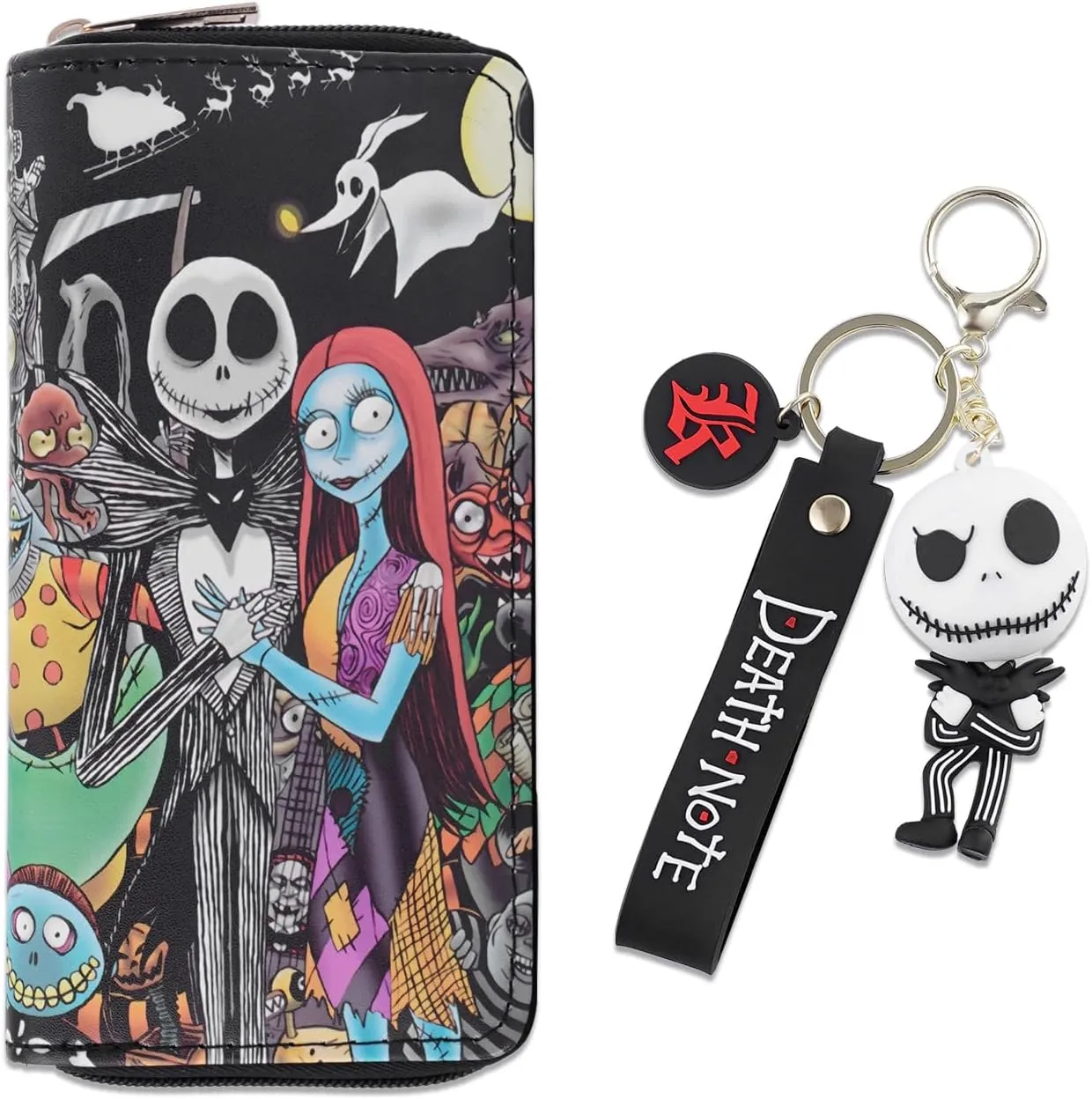 Nightmare Before Christmas PU Leather Zipper Wallet with Keychain Jack Sally Long Coin Purse Holder for Women Girls (WA-Jack A 2403)