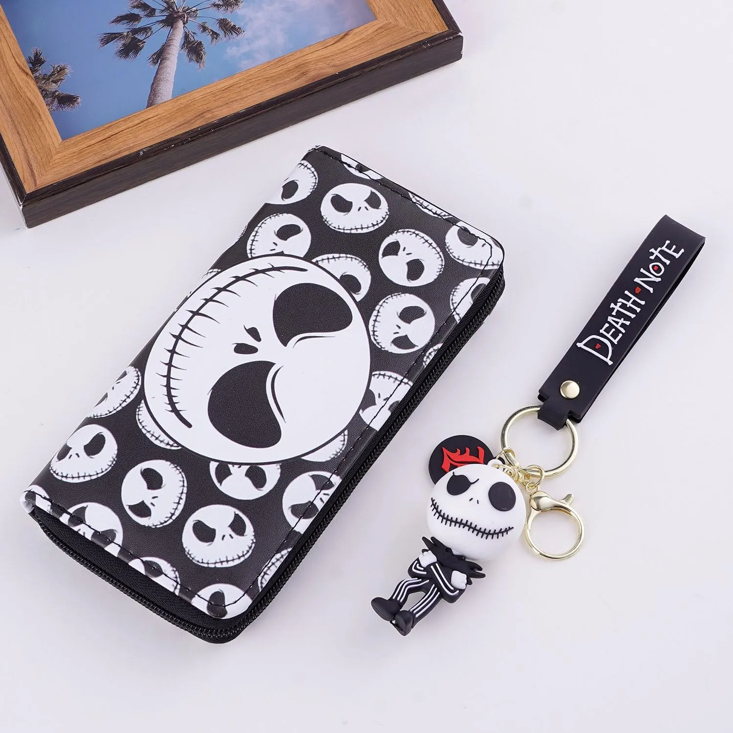 Nightmare Before Christmas PU Leather Zipper Wallet with Keychain Jack Sally Long Coin Purse Holder for Women Girls (WA-Jack B 2403)