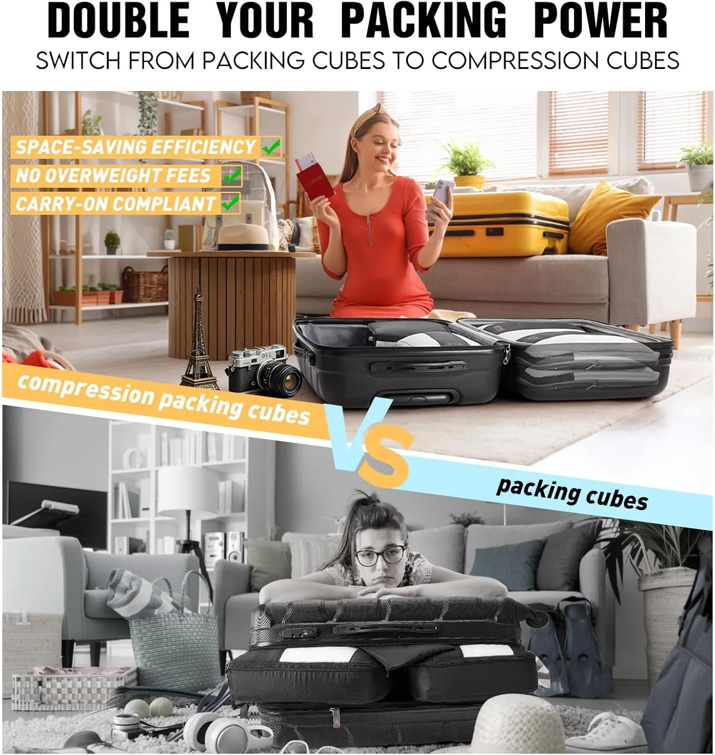 OlarHike 10 Set Compression Packing Cubes for Travel Women Mom,Luggage Clothes Storage Gifts for Travelers,Airplane/Cruise/Car/Train Travel Essentials,Compressible Expandable Saver Space Bags(Beige)