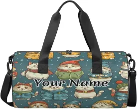 Personalized Duffel Bag for Women, Custom Christmas Winter Cat Gym Bag for Sports, Waterproof Dance Bag with Name, Lightweight Carryon Gym Bag, Japanese Cat