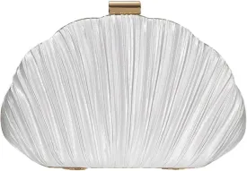 QWINEE Women's Shell Shaped Clutch Purse Ruched Mini Crossbody Bag Elegant Evening Handbag with Chain Strap