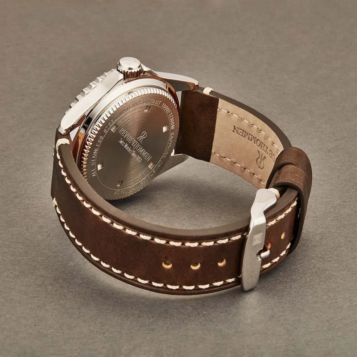 Revue Thommen's Men's 17571.2525 'Diver' Silver Dial Light Brown Leather Strap Swiss Automatic Watch