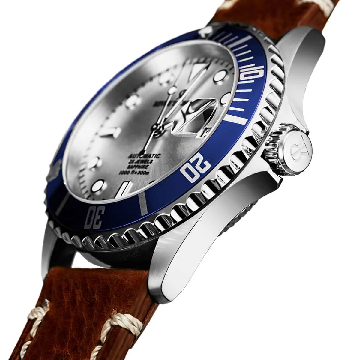 Revue Thommen's Men's 17571.2525 'Diver' Silver Dial Light Brown Leather Strap Swiss Automatic Watch
