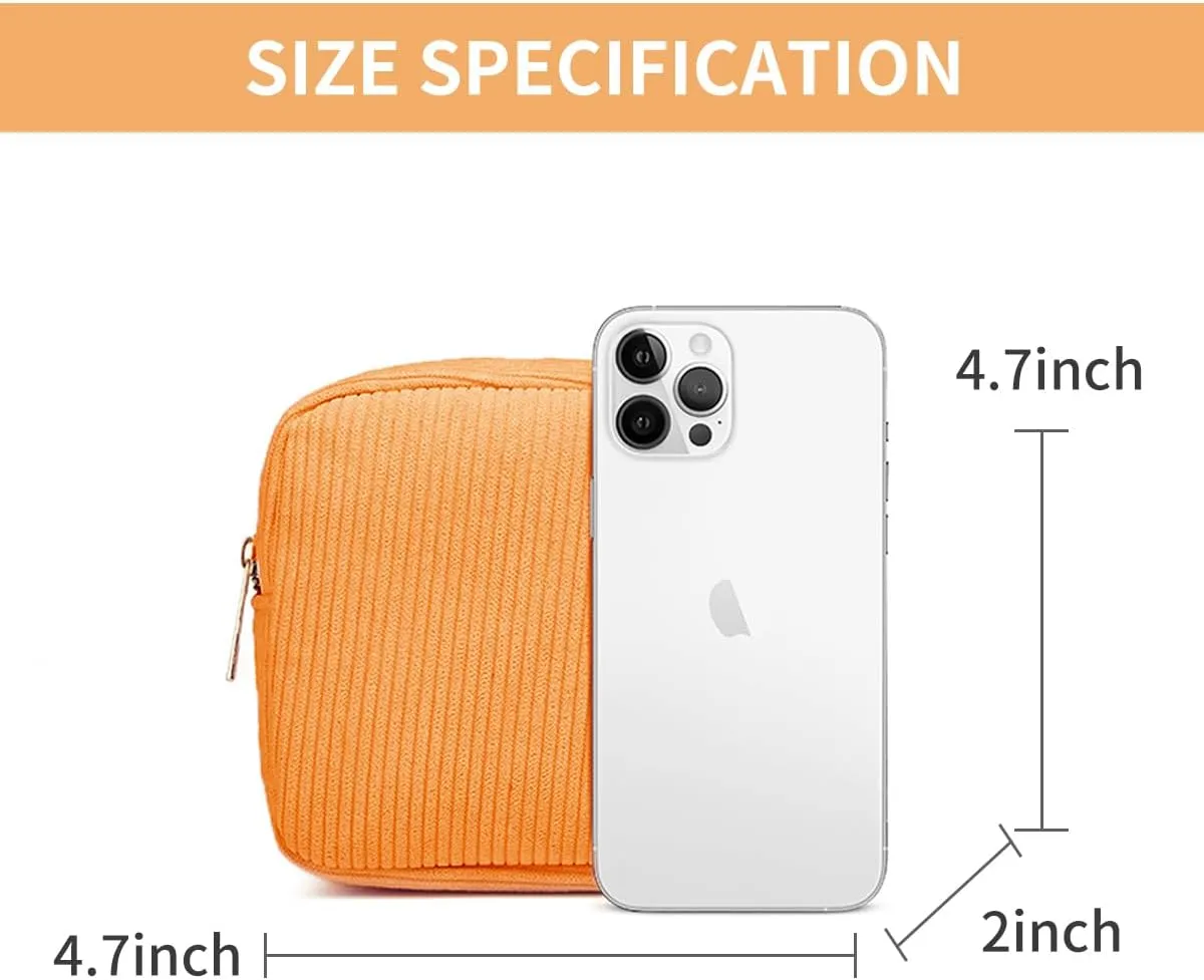 Small Makeup Bag for Purse Corduroy Mini Cosmetics Bag Cute Cosmetic Pouch for Women,Orange