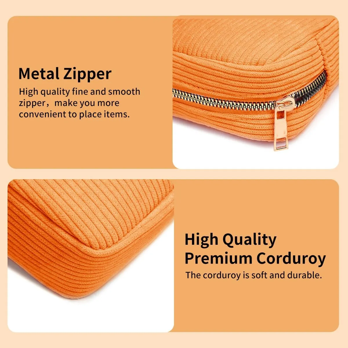 Small Makeup Bag for Purse Corduroy Mini Cosmetics Bag Cute Cosmetic Pouch for Women,Orange