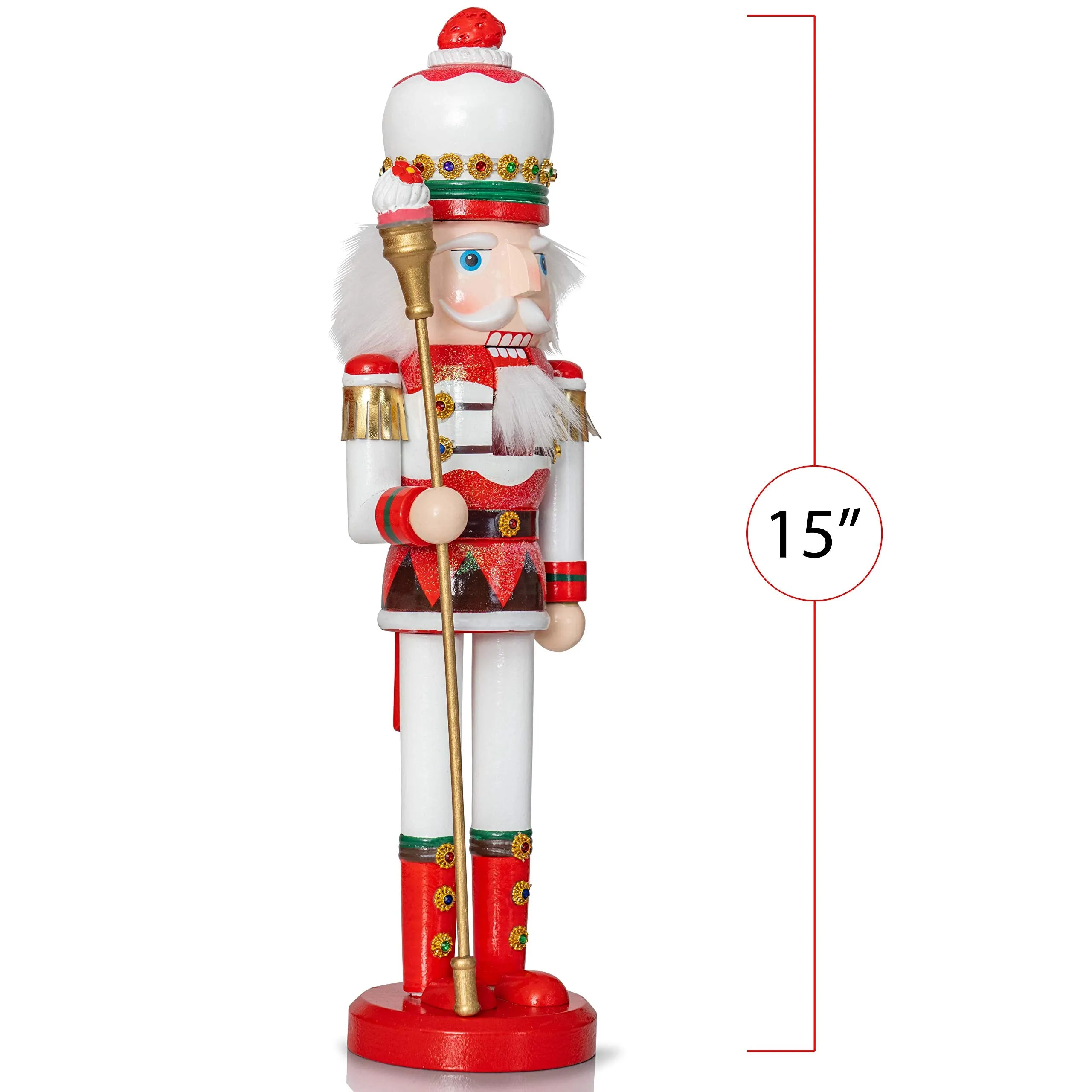 Strawberry Toy Soldier Nutcracker - Strawberry Hat with Cupcake Scepter King Theme Christmas Nutcracker Figure Holiday Decoration
