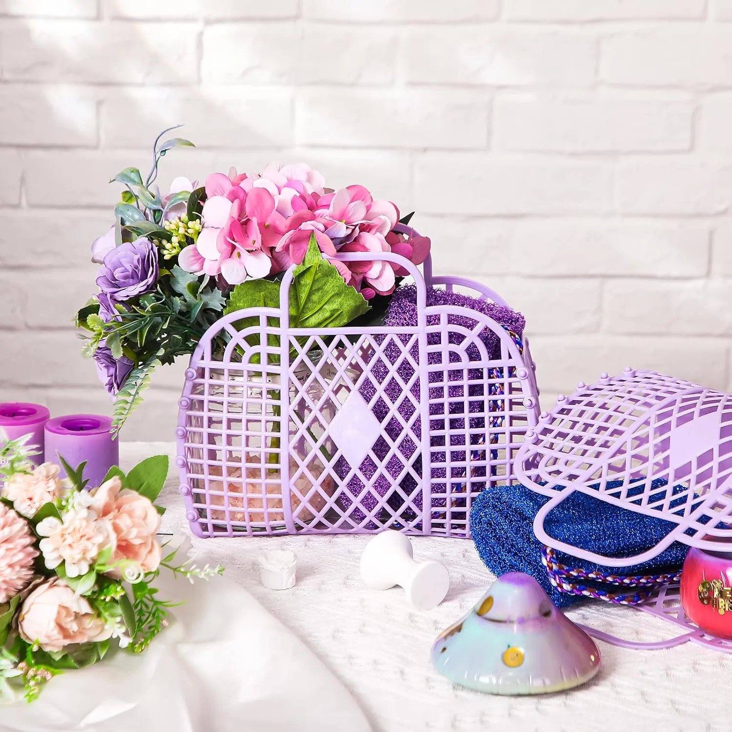 Tatuo 8 Pcs Jelly Purse Jelly Basket Beach Bags Reusable Handbags Plastic Easter Egg Basket for Women Girls kid