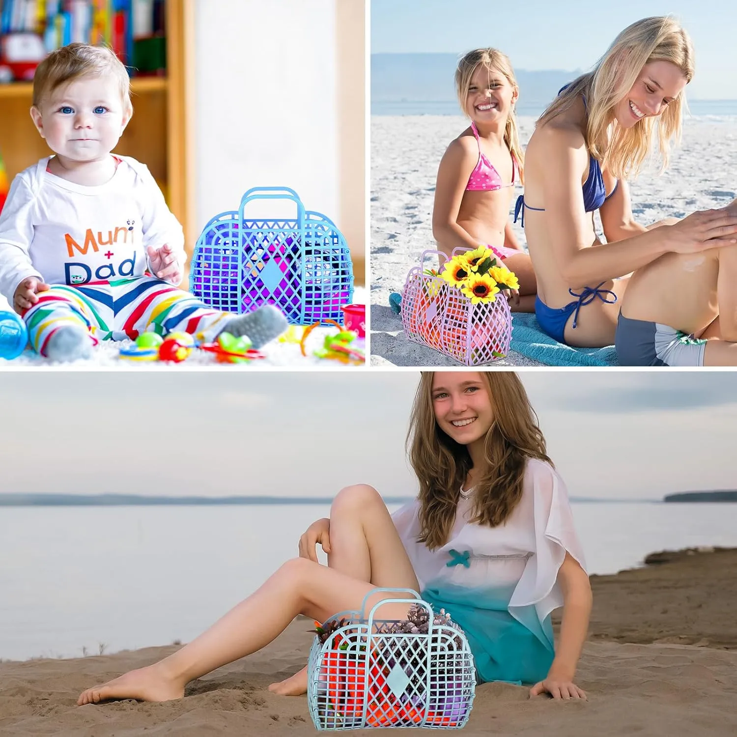 Tatuo 8 Pcs Jelly Purse Jelly Basket Beach Bags Reusable Handbags Plastic Easter Egg Basket for Women Girls kid