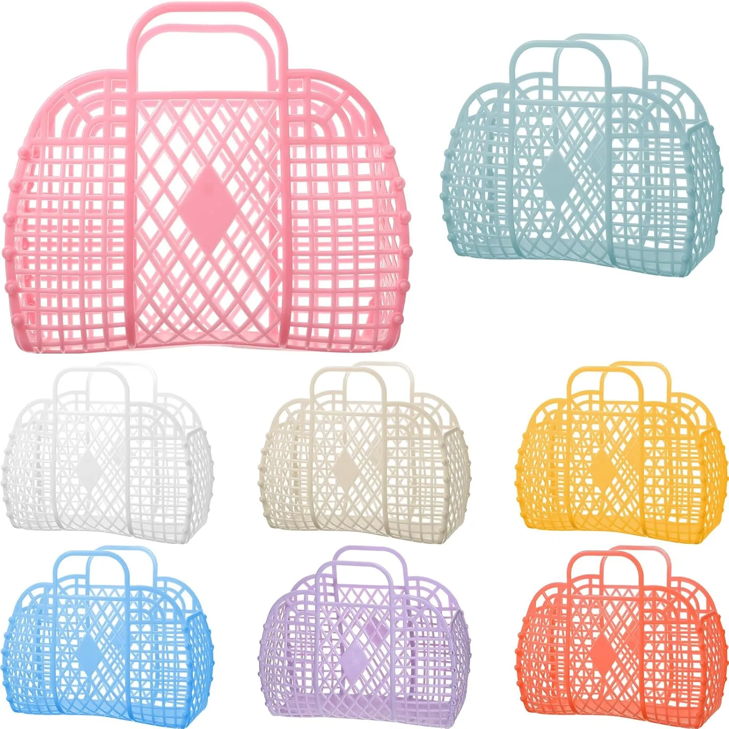 Tatuo 8 Pcs Jelly Purse Jelly Basket Beach Bags Reusable Handbags Plastic Easter Egg Basket for Women Girls kid