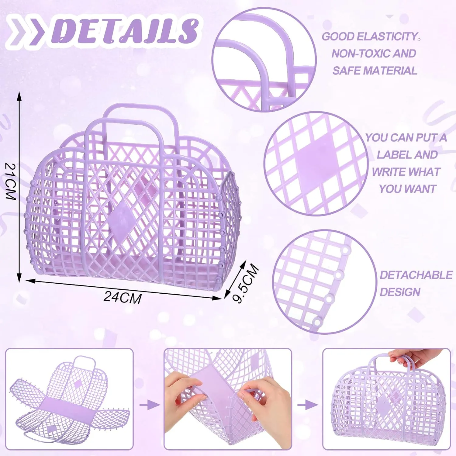 Tatuo 8 Pcs Jelly Purse Jelly Basket Beach Bags Reusable Handbags Plastic Easter Egg Basket for Women Girls kid