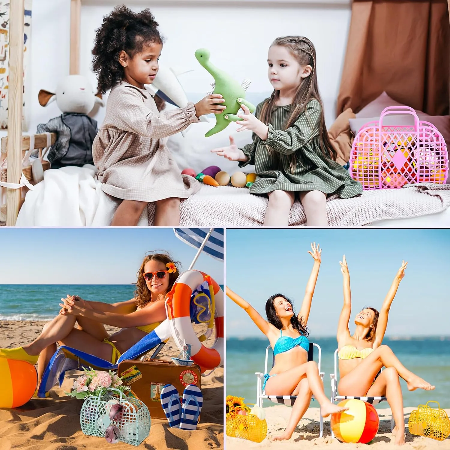 Tatuo 8 Pcs Jelly Purse Jelly Basket Beach Bags Reusable Handbags Plastic Easter Egg Basket for Women Girls kid