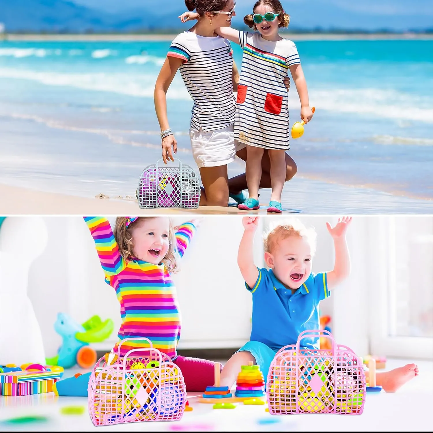 Tatuo 8 Pcs Jelly Purse Jelly Basket Beach Bags Reusable Handbags Plastic Easter Egg Basket for Women Girls kid