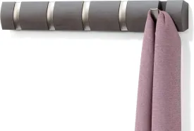 Umbra Flip Wall Mounted Floating Rack  Modern, Sleek, Space-Saving Coat Hanger with 5 Retractable, Driftwood/Nickel Hook